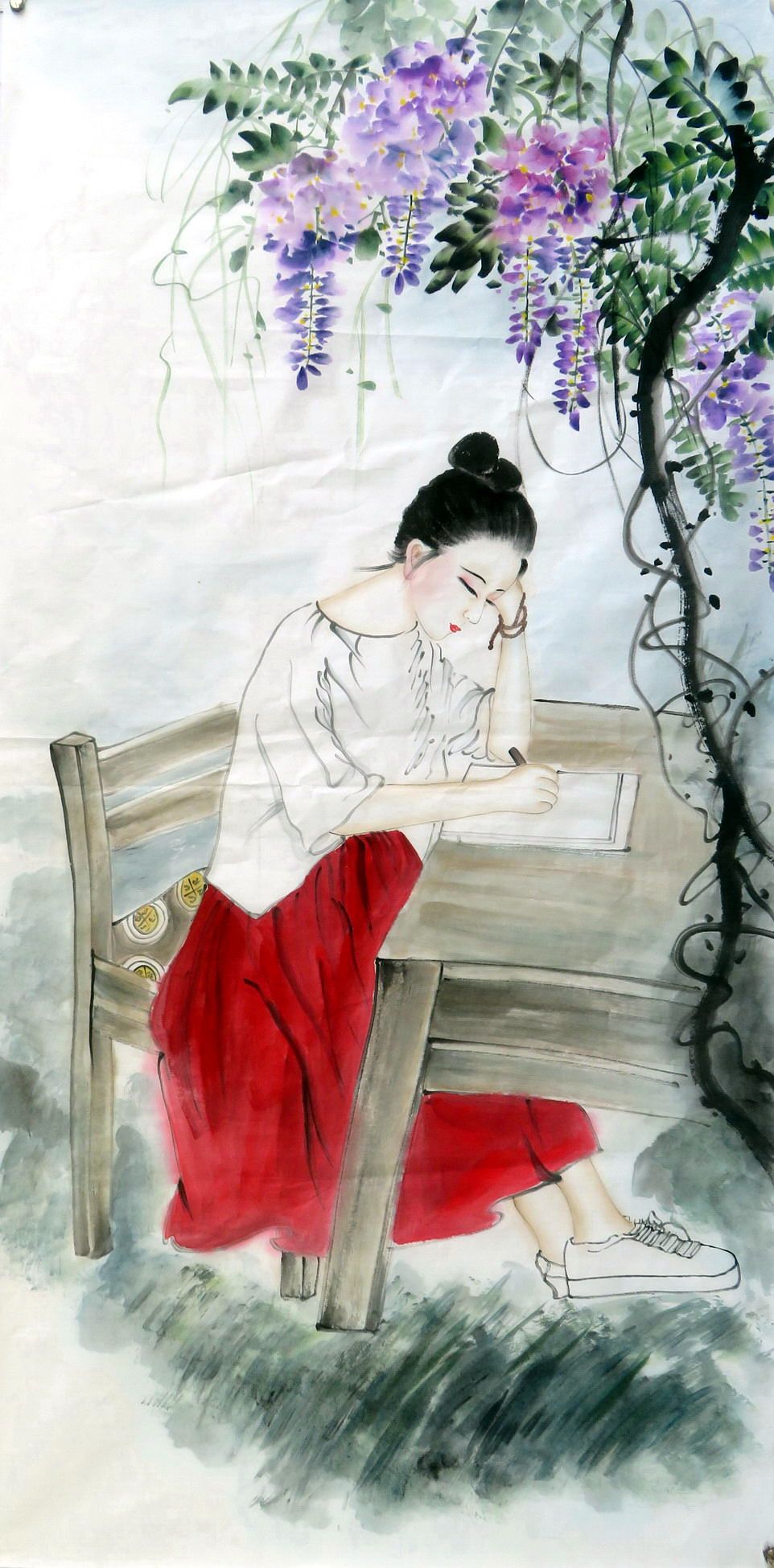 墨香村中堂精美国画来芯纯手绘四尺人物画美女挂画mc9122323