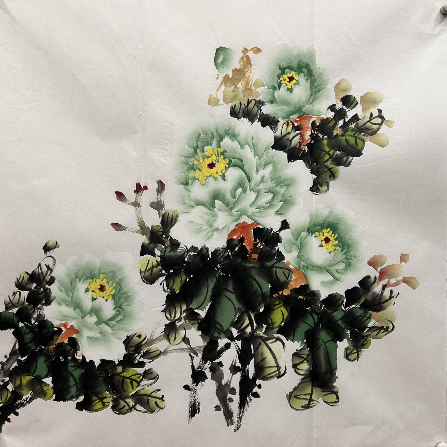 墨香村装饰国画纯手绘花鸟画四尺斗方牡丹花开富贵MF2010601-6