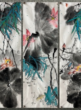 68X23厘米精品装饰国画花鸟画纯手绘四尺六开荷花MB6010101-10