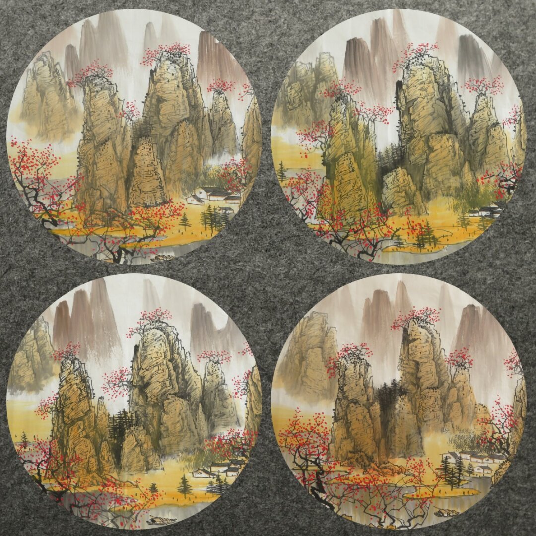 直径68厘米装饰国画字画纯手绘圆形山水画桂林山水mv3082801