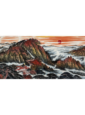 180X68CM装饰国画纯手绘小六尺山水画泰山旭日东升MT6082801-5