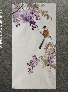 墨香村66X33CM装饰国画写意花鸟画四尺四开紫藤MC5032601-12