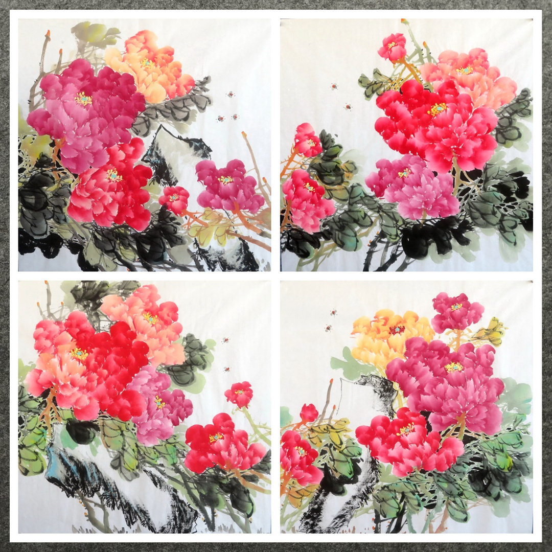 墨香村装饰国画花鸟字画纯手绘四尺斗方牡丹花开富贵MD40531-50