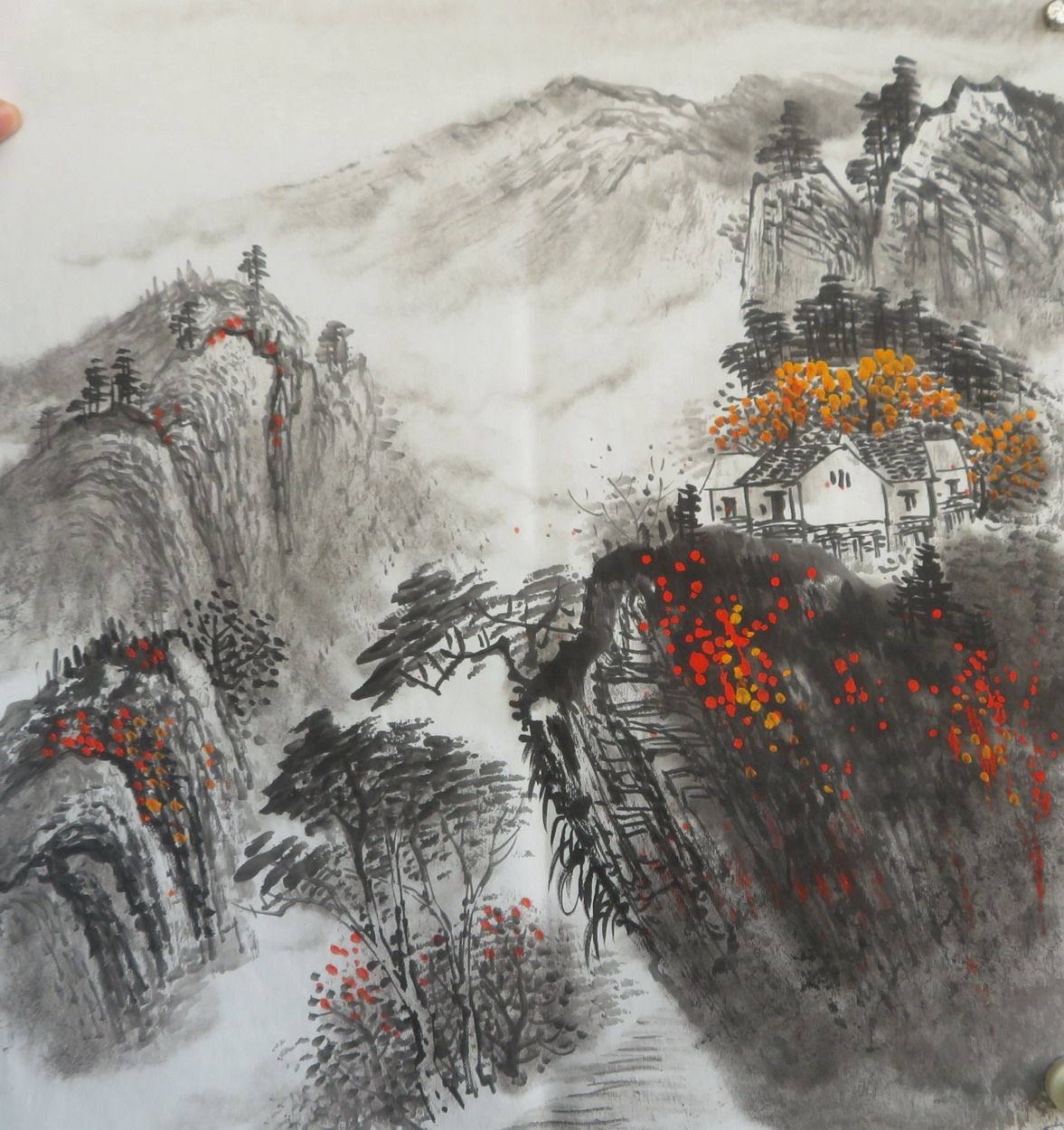 【墨香村】特价装饰国画纯手绘水墨挂画三尺斗方山水画ml11128059