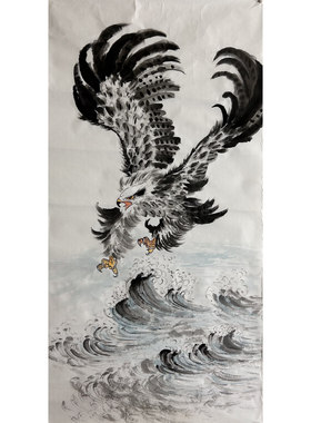 墨香村酒店装饰国画动物纯手绘书画四尺老鹰雄鹰展翅MR5062201-6