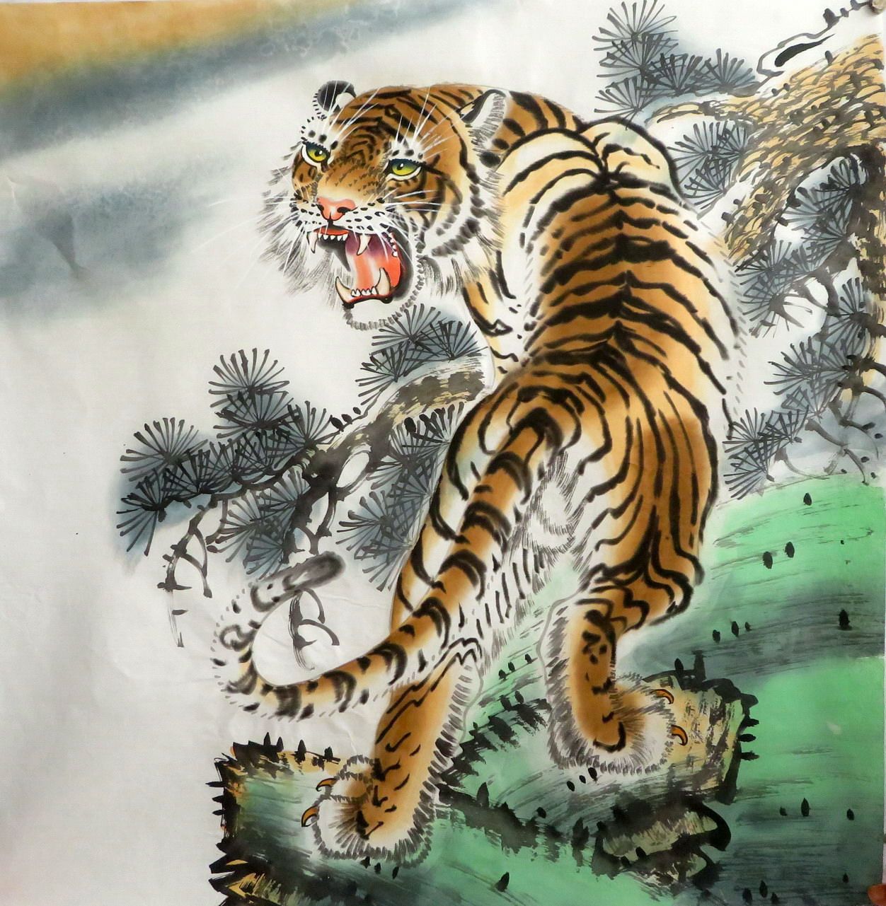 墨香村特价上山虎装饰国画下山虎挂画手绘四尺斗方老虎mh20109041