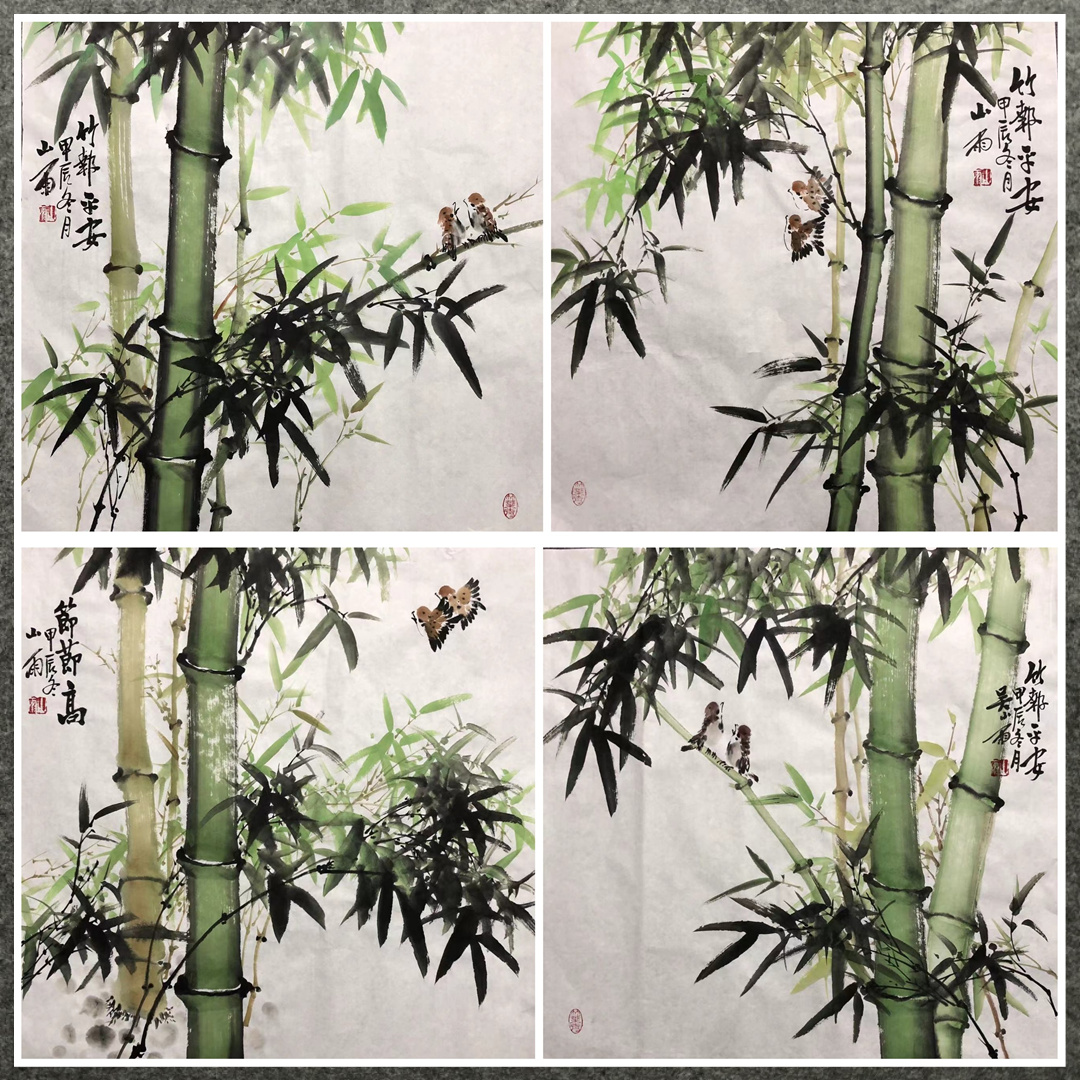 精品玄关装饰国画纯手绘山雨真迹花鸟画四尺斗方竹子MF4121701-20