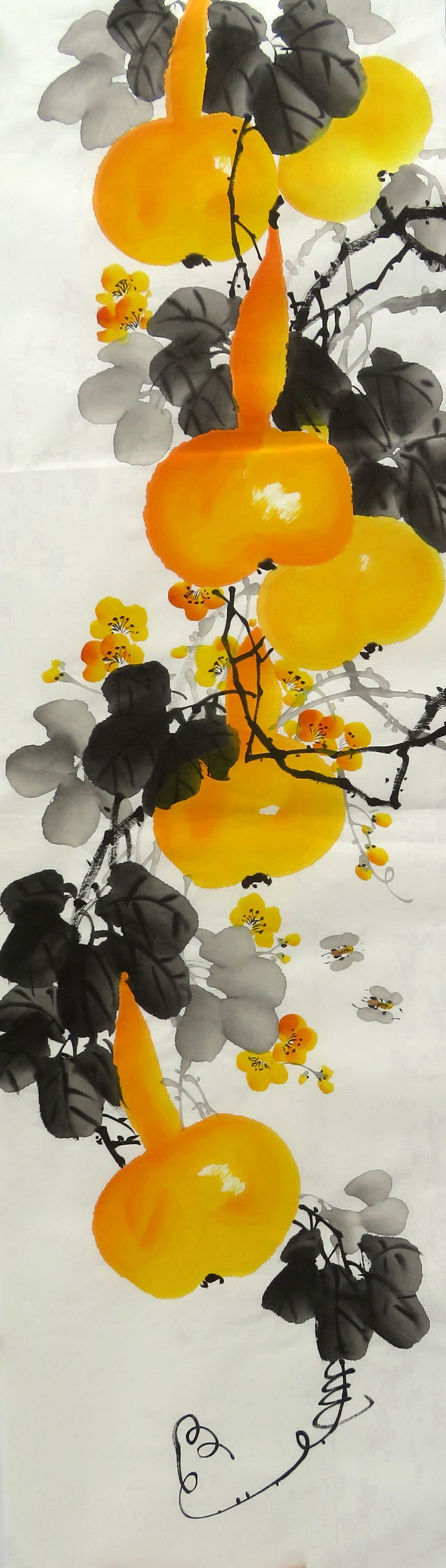 【墨香村】特价条幅精美装饰国画花鸟纯手绘四尺对开葫芦07