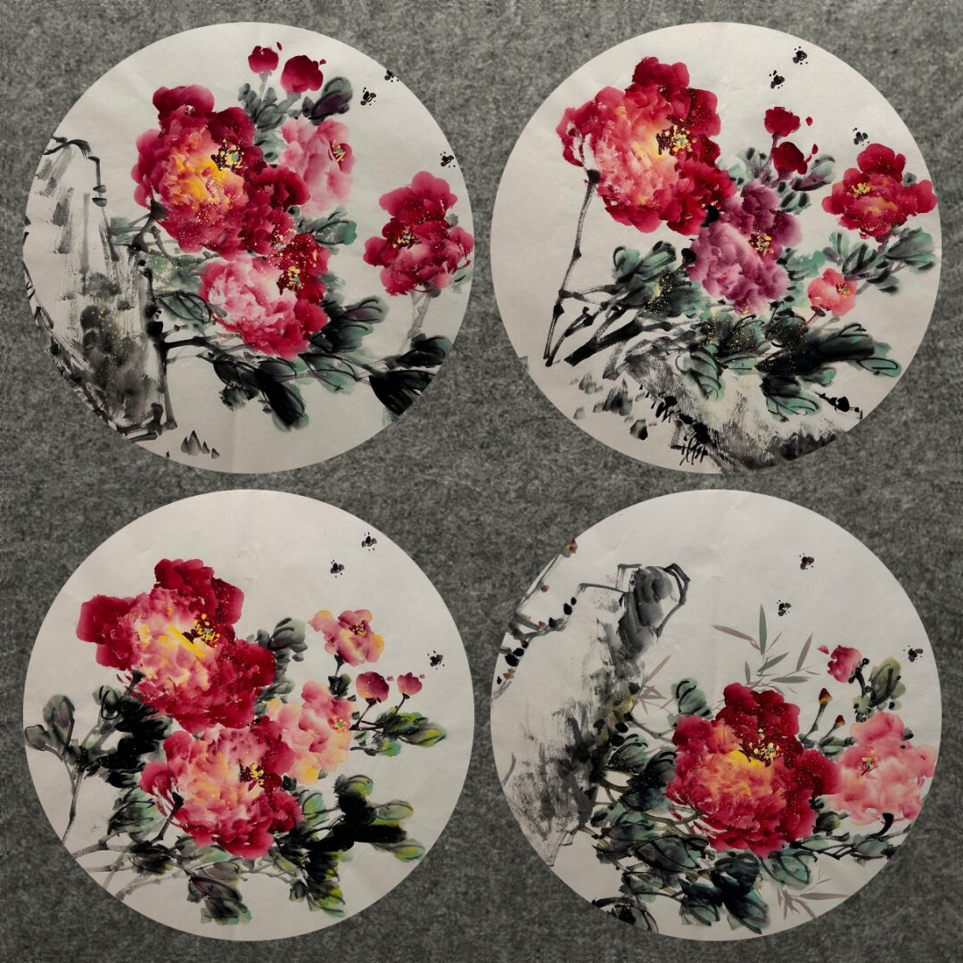 直径68厘米国画批发花鸟字画纯手绘圆形牡丹兰花紫藤MS5111861-72