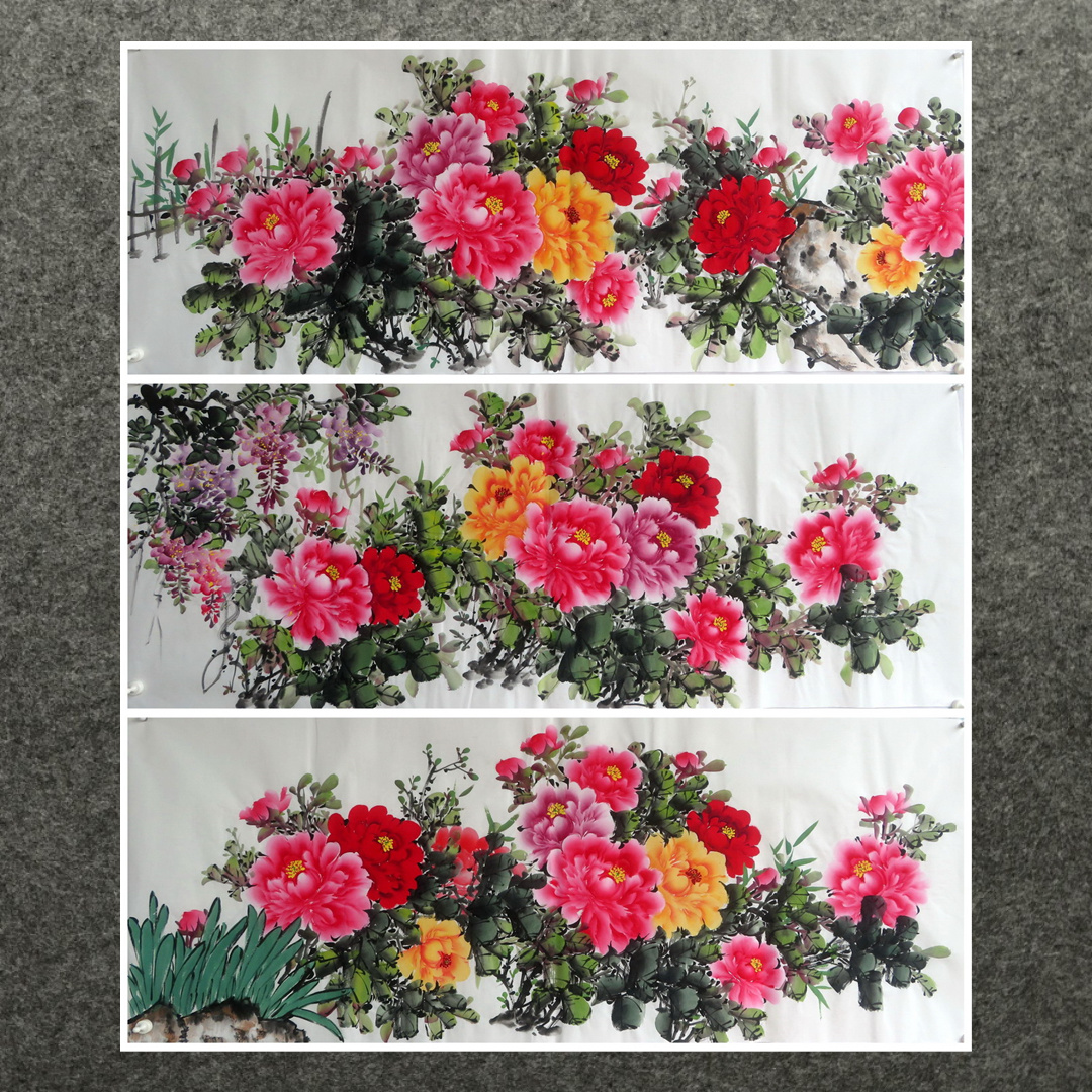特价 客厅酒店装饰国画字画花鸟画纯手绘小六尺牡丹 花开富贵M12图片