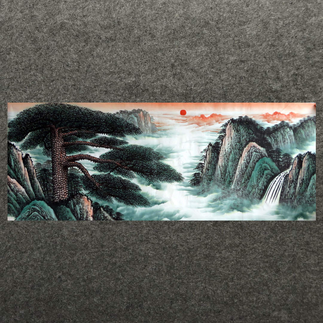 墨香村180x68厘米客厅国画字画风水山水画纯手绘小六尺迎客松