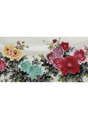 墨香村180X68厘米国画花鸟纯手绘小六尺牡丹花开富贵MX2121001-6