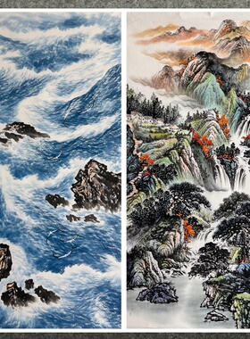 136X68厘米中堂客厅装饰国画纯手绘四尺山水画孤品MB5110201-30