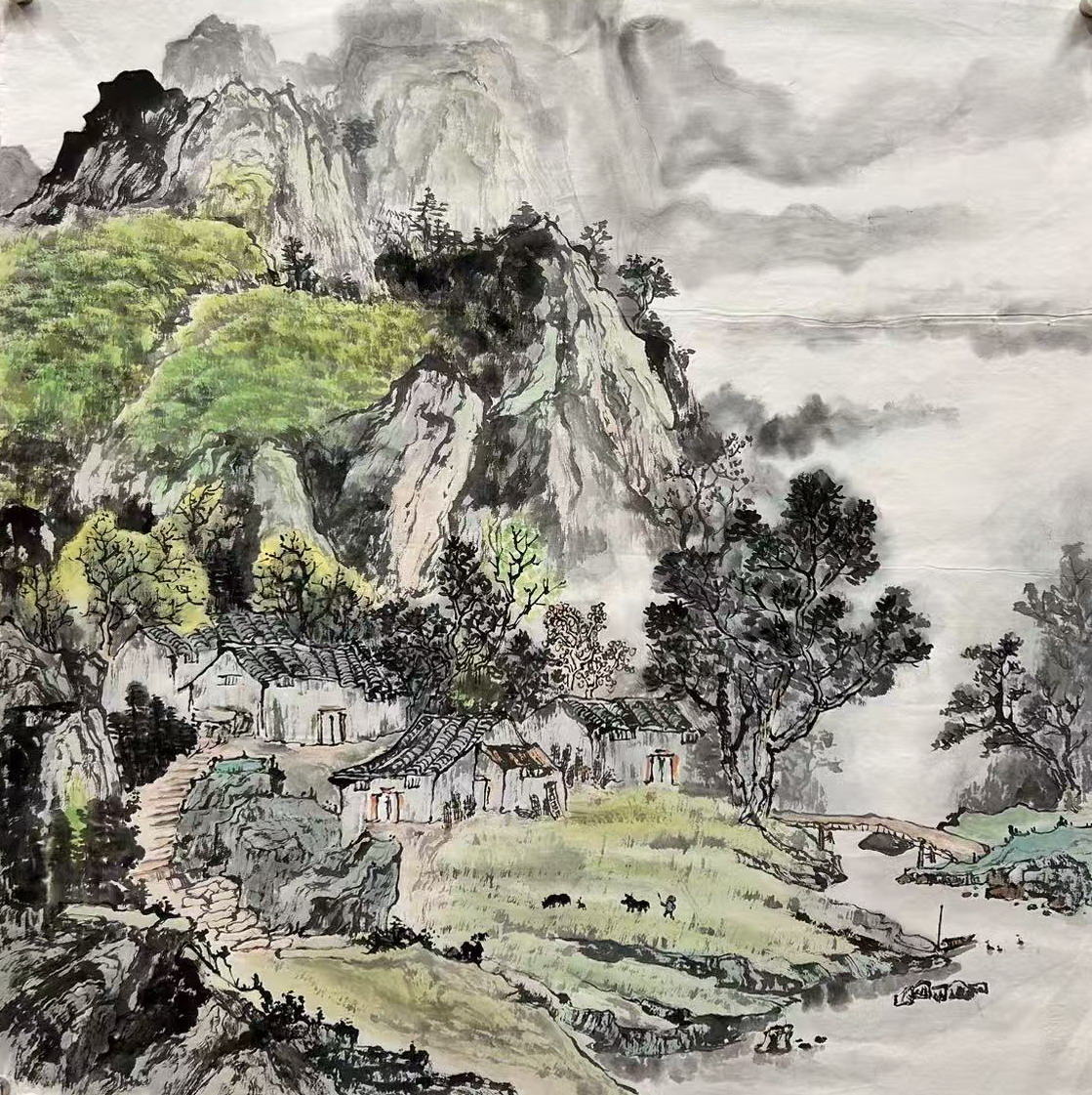 68X68厘米高档装饰国画纯手绘字画四尺斗方山水未装裱MY4031001-4