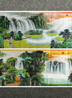 客厅装饰国画字画纯手绘小六尺山水画聚宝盆旭日东升MM4030501-18