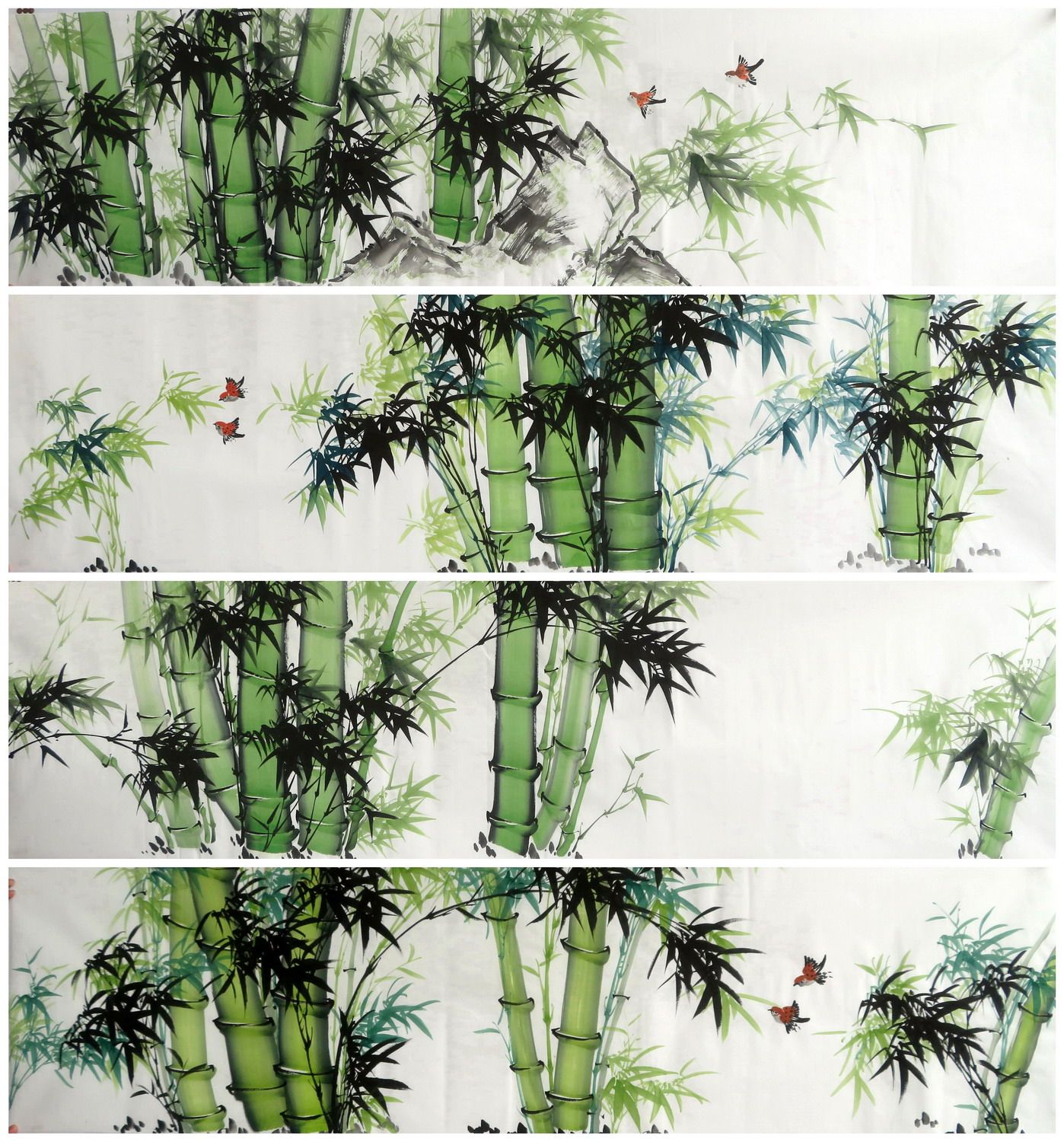 墨香村横幅装饰国画字画花鸟大厅纯手绘六尺对开竹子 竹报平安01