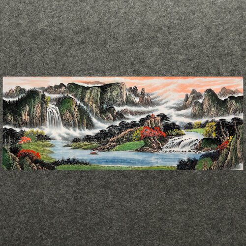 180X68CM装饰国画纯手绘福地雅居小六尺山水画聚宝盆MS6062111-30