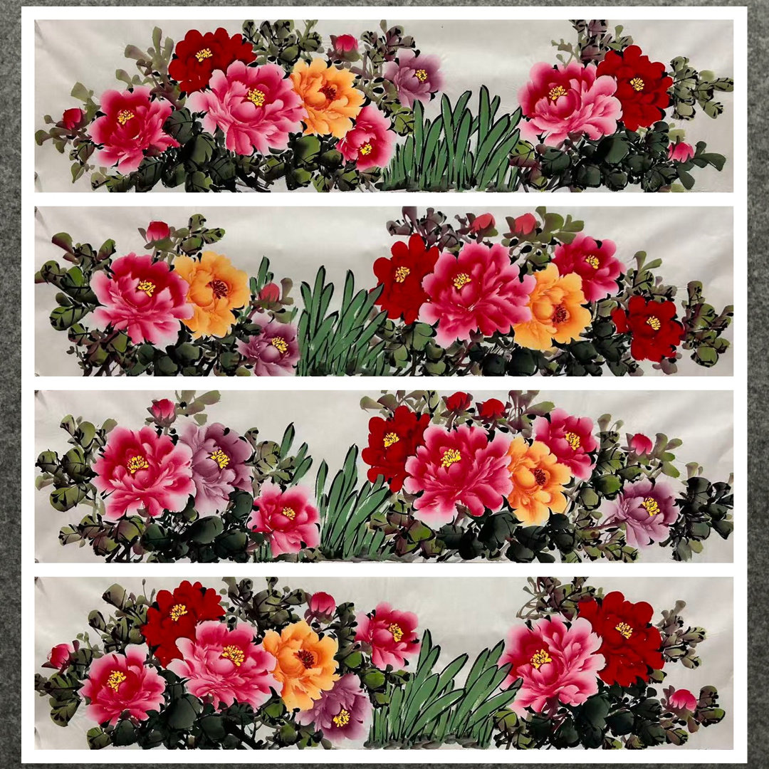 墨香村装饰国画花鸟字画纯手绘四尺对开牡丹花开富贵MX3110201-30