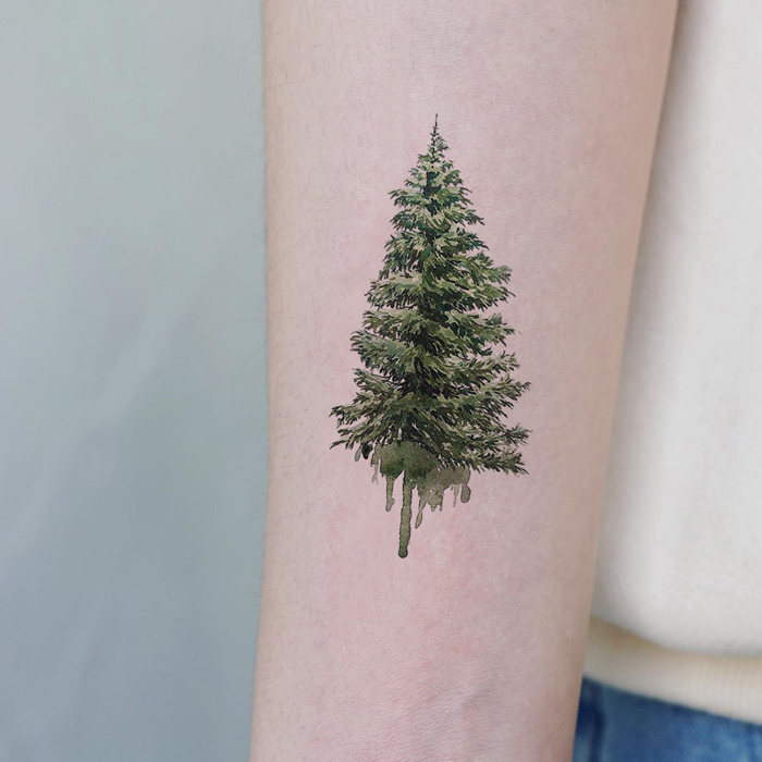 原创圣诞树纹身贴防水仿真手臂脚踝绿色小清新纹身贴纸