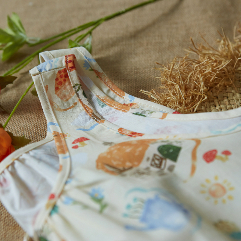 梵高七月夏日童话风小房子印花清新童趣全棉舒适圆领吊带背心裙