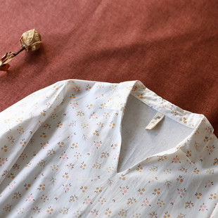 梵高七月春秋新款 甜美碎花文艺日系宽松V领睡裙显瘦居家服大摆裙