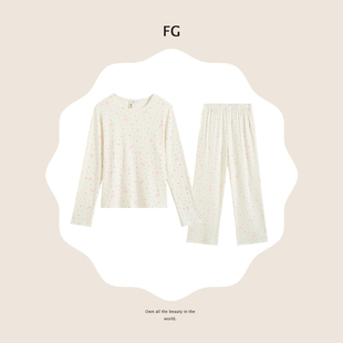 长袖 新款 长裤 居家两件套装 梵高七月秋冬季 睡衣女薄款 宽松碎花时尚