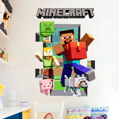 Minecraft我的世界创意3D卡通墙贴门贴卧室宿舍装饰贴纸可移除