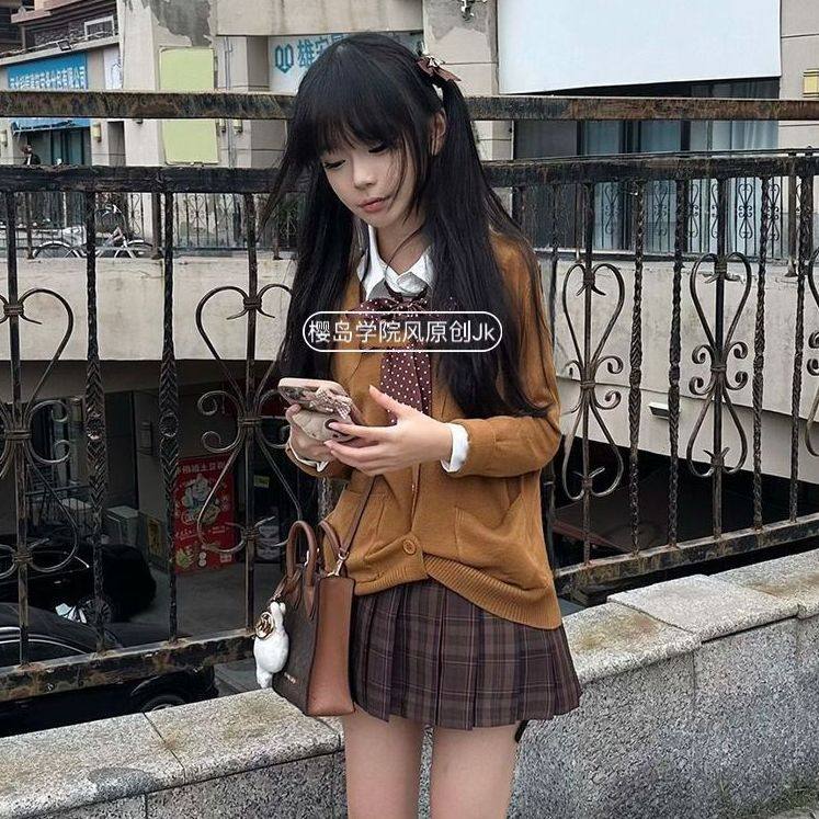 日系焦糖可颂JK制服套装格裙学院