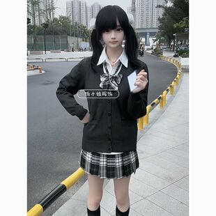 正版日系JK制服针织衫废士风开衫毛衣外套秋冬款黑板报jk格裙套装