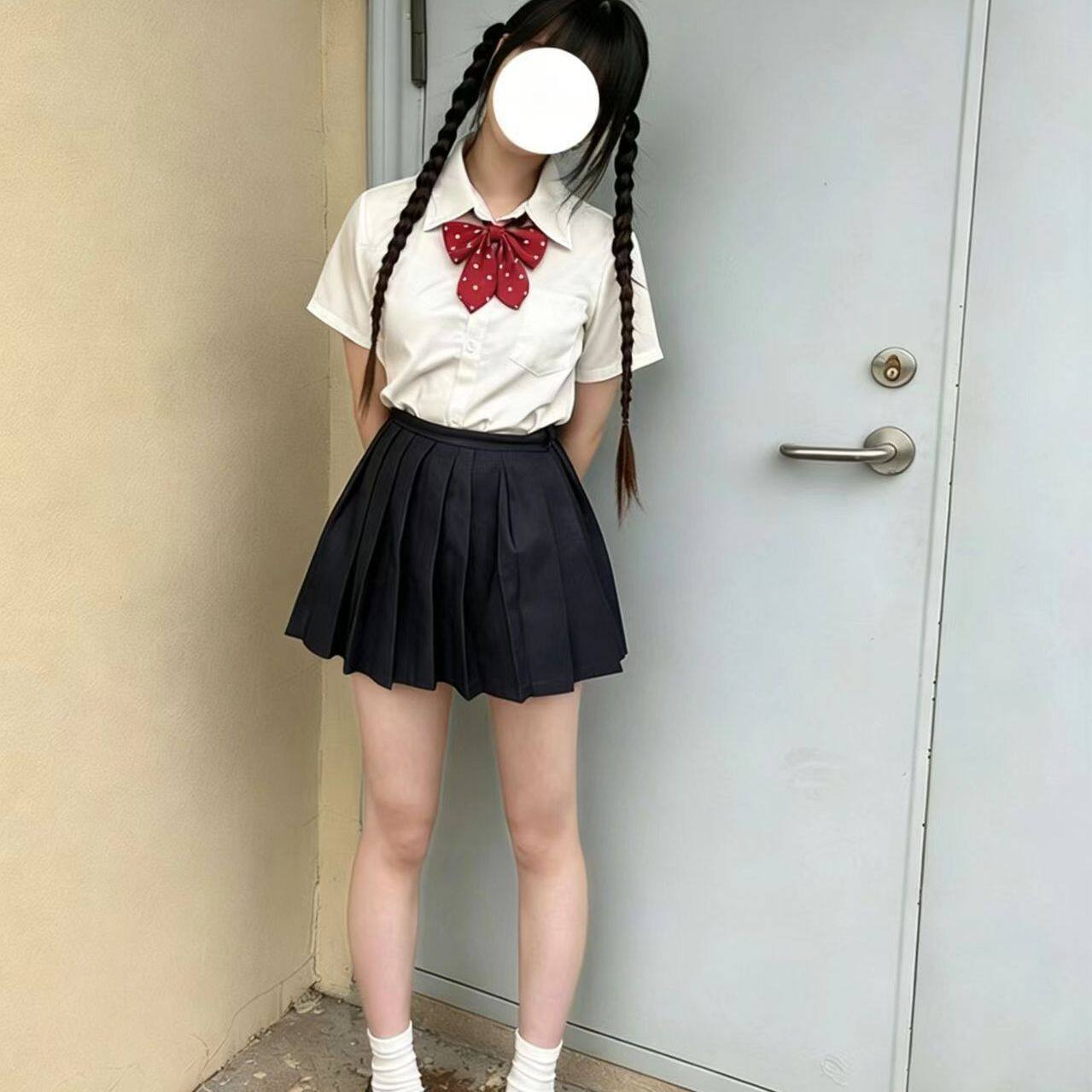 原创JK制服穿搭白色基础短袖衬衫上衣搭配绀色百褶裙软妹套装女