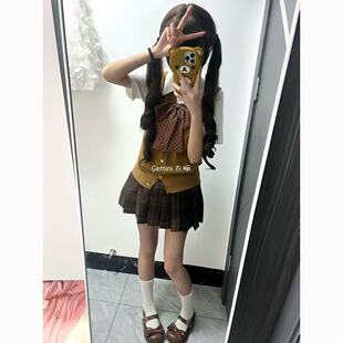 学院风JK制服茶色针织无袖开衫马甲校供感棕色系学生套装甜美日系