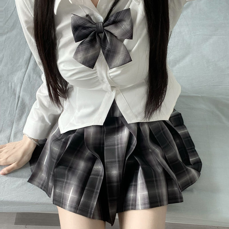 【遗落之境】喵太原创jk制服格裙日系制服学院风收腰长袖衬衫套装
