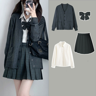 日系学院风制服长袖针织衫上衣jk格裙套装JK毛衣开衫外套女秋冬季