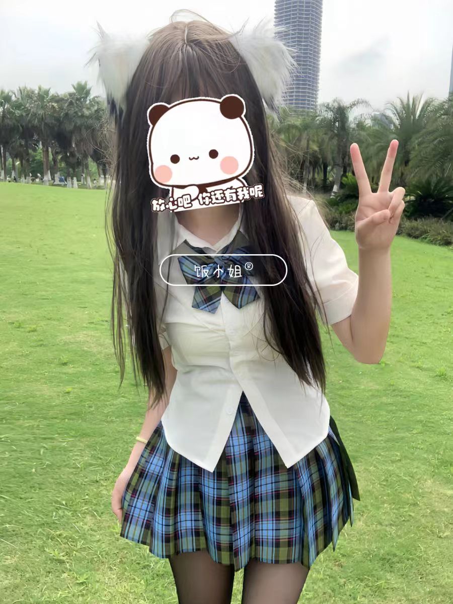 夏季纯欲风白色短袖衬衣百褶裙