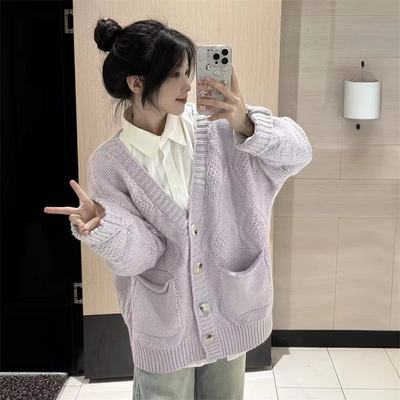 针织衫毛衣开衫外套女+长袖衬衫