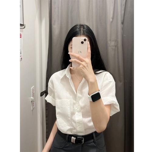 高级感休闲百搭白色短袖衬衫女