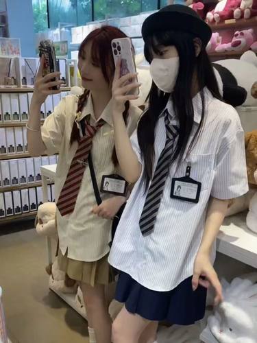 短袖宽松显瘦风女日系条纹jk制服