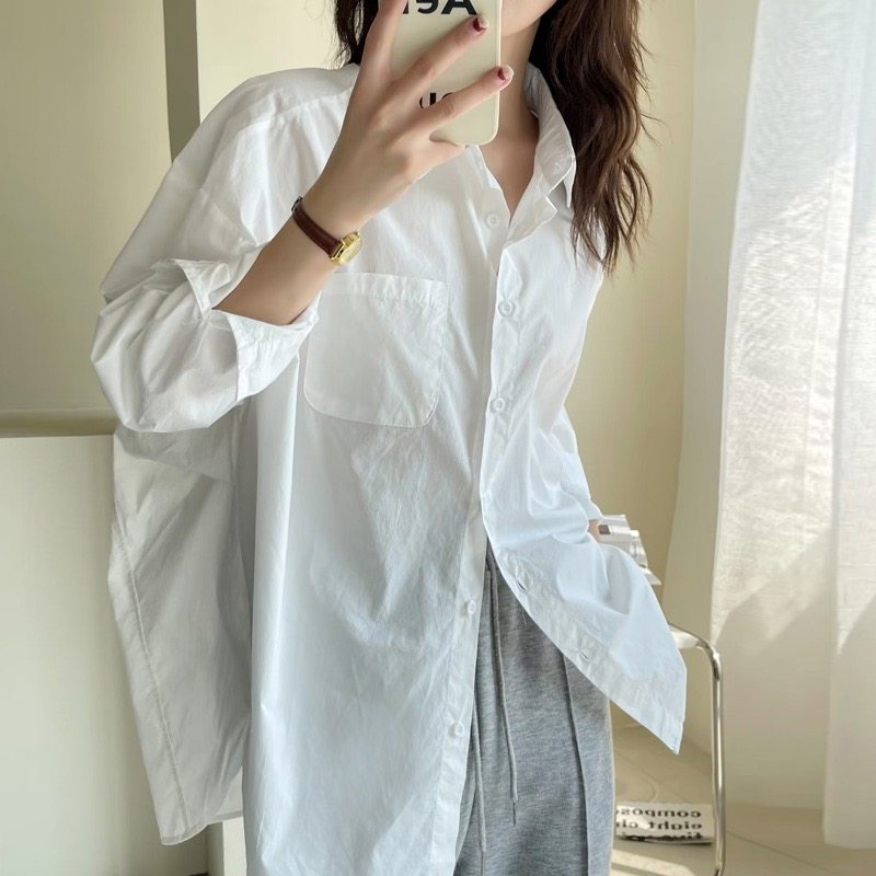 白色衬衫女长袖高级感衬衣外套女春秋新款2022爆款时尚洋气上衣女