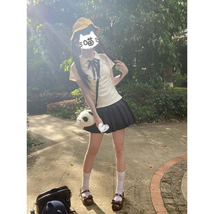 日系学院jk制服夏日白色POLO衫百搭修身T恤短袖校供绀裙软妹套装