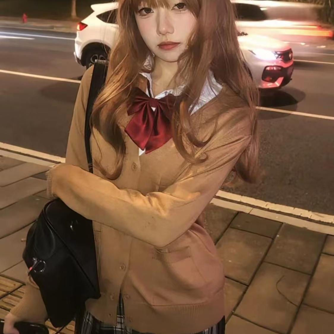 学生学院风校供V领毛衣套装潮