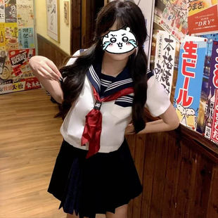 原创水手服JK制服套装 女 三本短袖 上衣百搭百褶裙校供感学院风夏季
