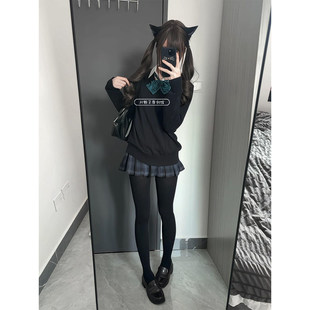 日系厚黑梅洛芙JK穿搭针织套头上衣毛衣叠穿基础衬衫秋冬软妹套装