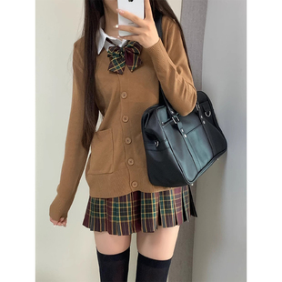 针织外套jk套装 原创正版 学院风秋冬棕色长袖 毛衣制服套装 女 JK开衫