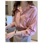 职业大码 粉红法式 简约衬 时尚 长袖 衬衫 女设计感小众上衣春秋女装
