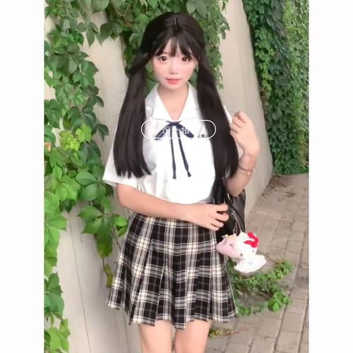 学院风收腰衬衫女白色短袖衬衣