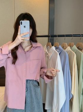春装纯色衬衫女设计感小众法式复古叠穿外套高级感内搭雪纺衫上衣