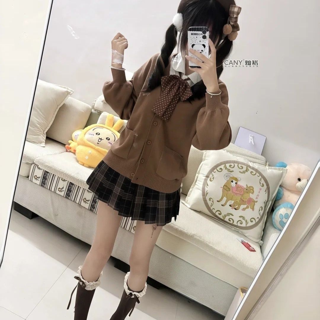 焦糖可颂jk开衫长袖衬衫学院格裙
