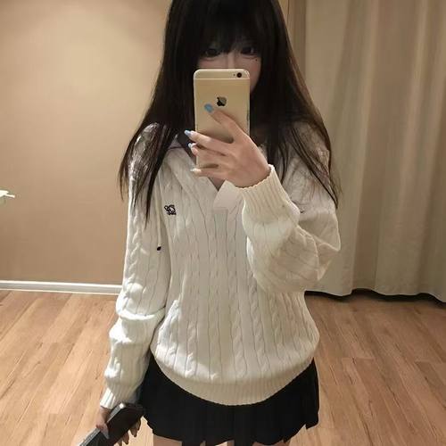 制服麻花毛衣日系校供连帽针织衫