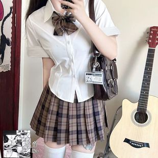 原创日系jk制服女同款小棕同格裙子格棕树学院百褶裙显瘦网红套装