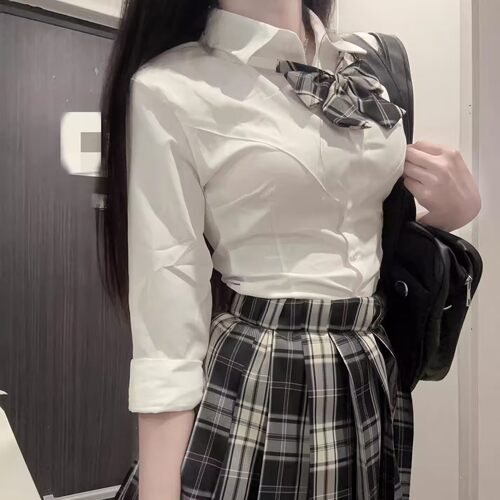 黑板报jk制服短格衬衫原创套装